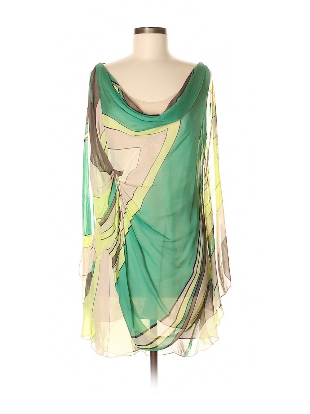 Diane Von Furstenberg Silk Green and Yellow Sheer Mini Dress